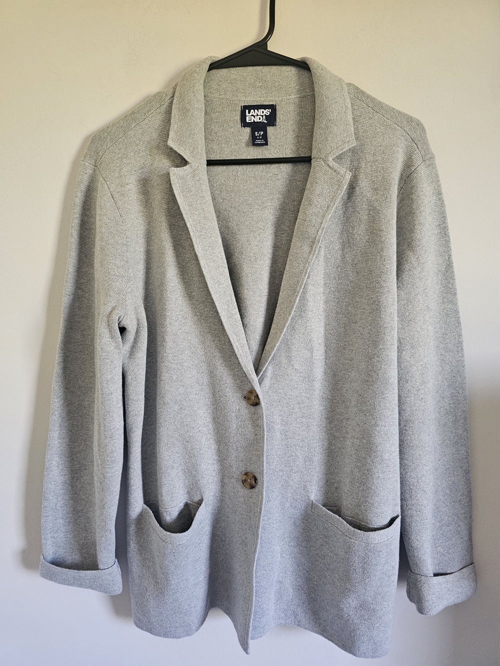 Lands' End Light Gray Knit Blazer Cardigan